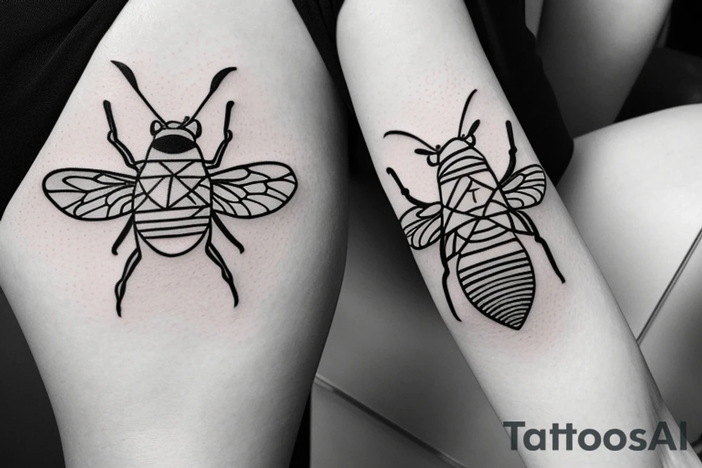 small symmetrical basic bee no shading tattoo idea