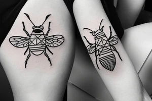 small symmetrical basic bee no shading tattoo idea