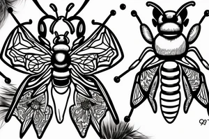small symmetrical basic bee no shading tattoo idea