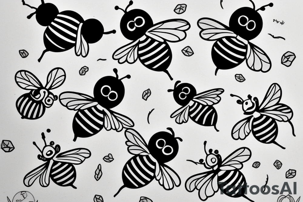 small symmetrical basic bee no shading tattoo idea