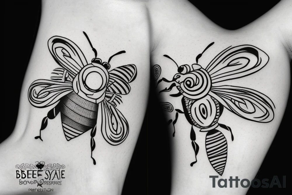 small symmetrical basic bee no shading tattoo idea