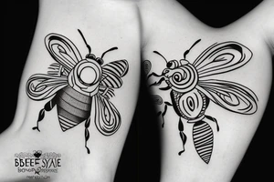 small symmetrical basic bee no shading tattoo idea
