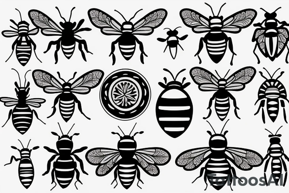 tiny symmetrical basic bee no shading tattoo idea