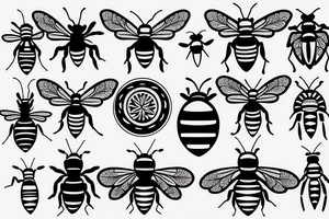 tiny symmetrical basic bee no shading tattoo idea