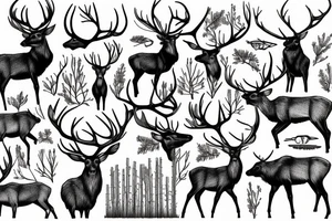 elk, aspen, cardinal, trout tattoo idea