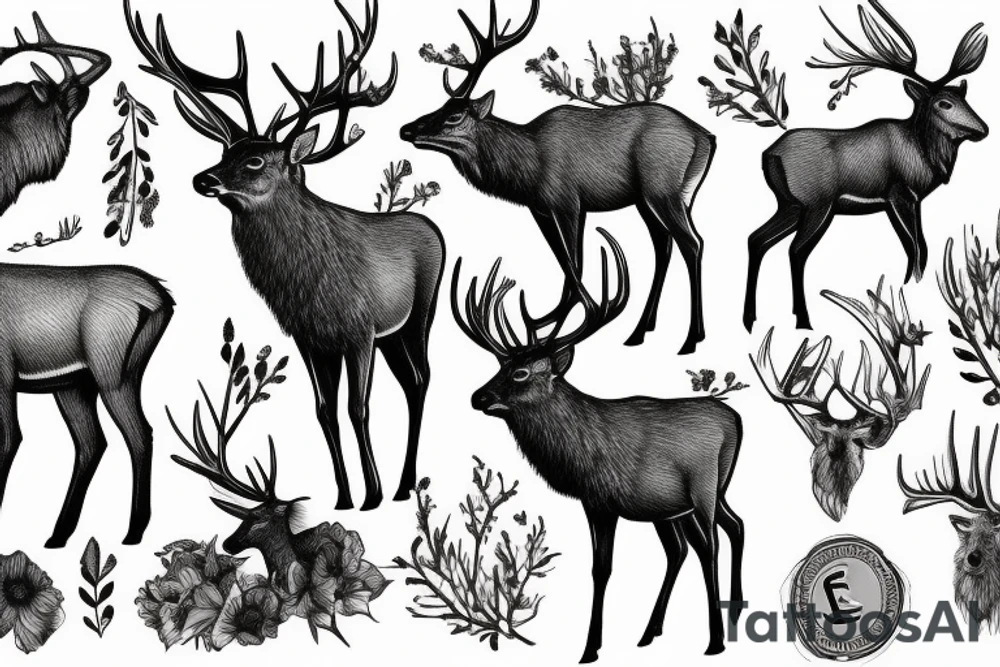 elk, aspen, cardinal, trout tattoo idea