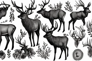 elk, aspen, cardinal, trout tattoo idea