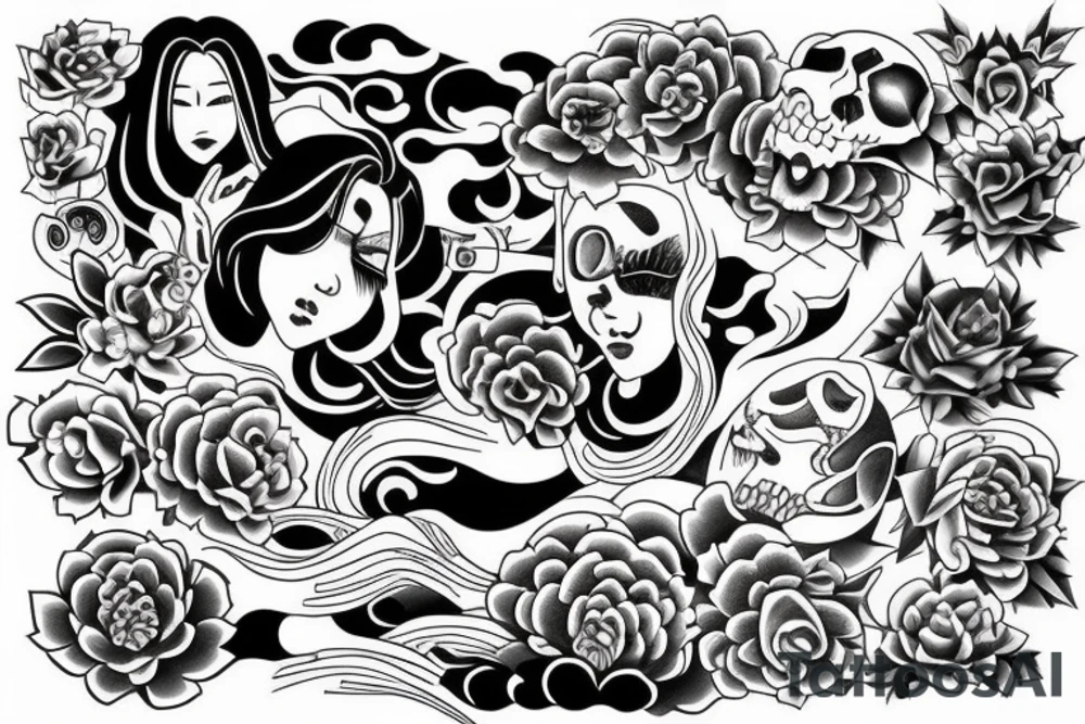 A tattoo that combines two styles, Japanese tattoo and New School. tattoo idea