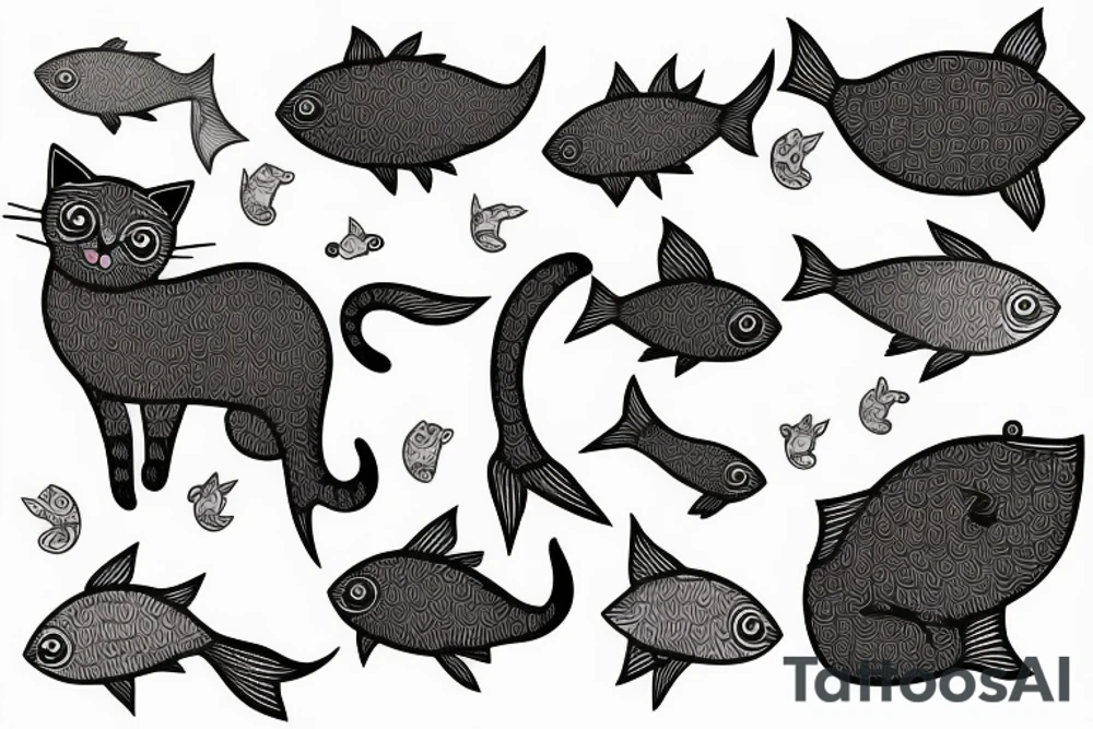 cat with fish tattoo idea
