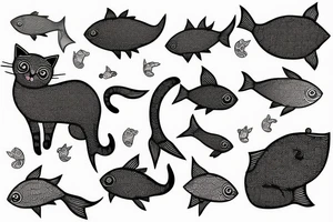 cat with fish tattoo idea