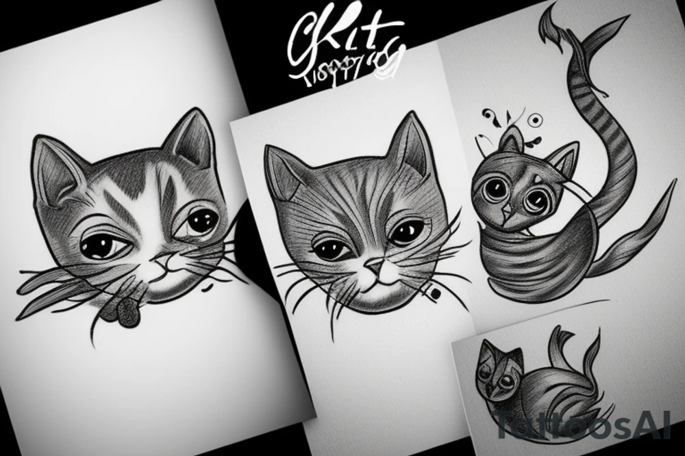 cat with fish tattoo idea