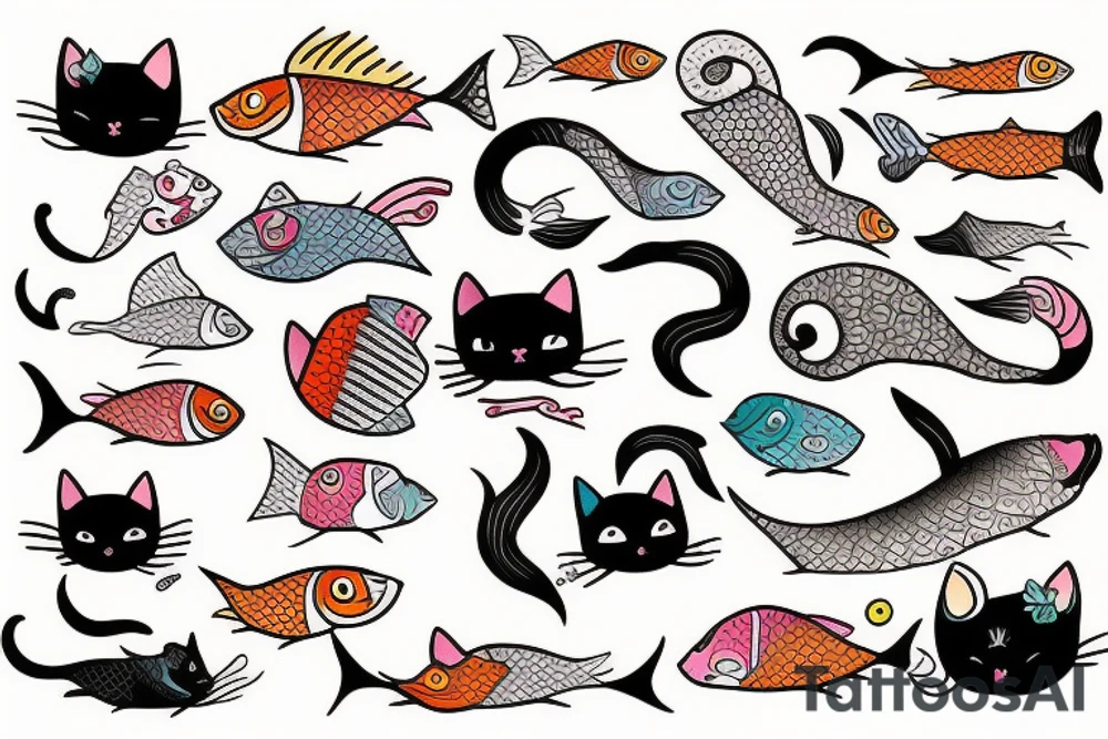 cat with fish tattoo idea