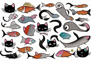 cat with fish tattoo idea