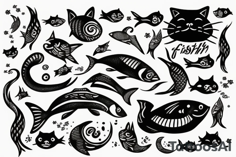 cat with fish tattoo idea