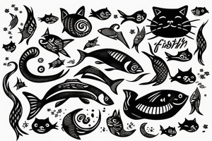 cat with fish tattoo idea