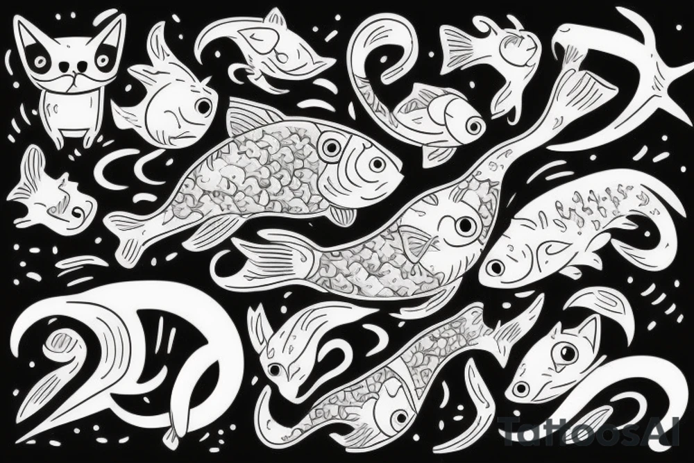 cat with fish tattoo idea