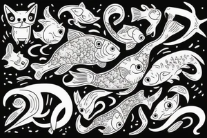 cat with fish tattoo idea