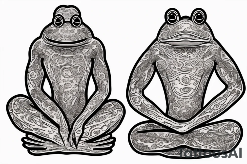 a frog with long limbs and a long body sitting in a meditation. Looks like a zen monk. tattoo idea