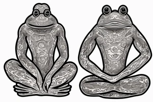 a frog with long limbs and a long body sitting in a meditation. Looks like a zen monk. tattoo idea