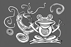 a frog with long limbs and a long body sitting in a meditation. Looks like a zen monk. tattoo idea