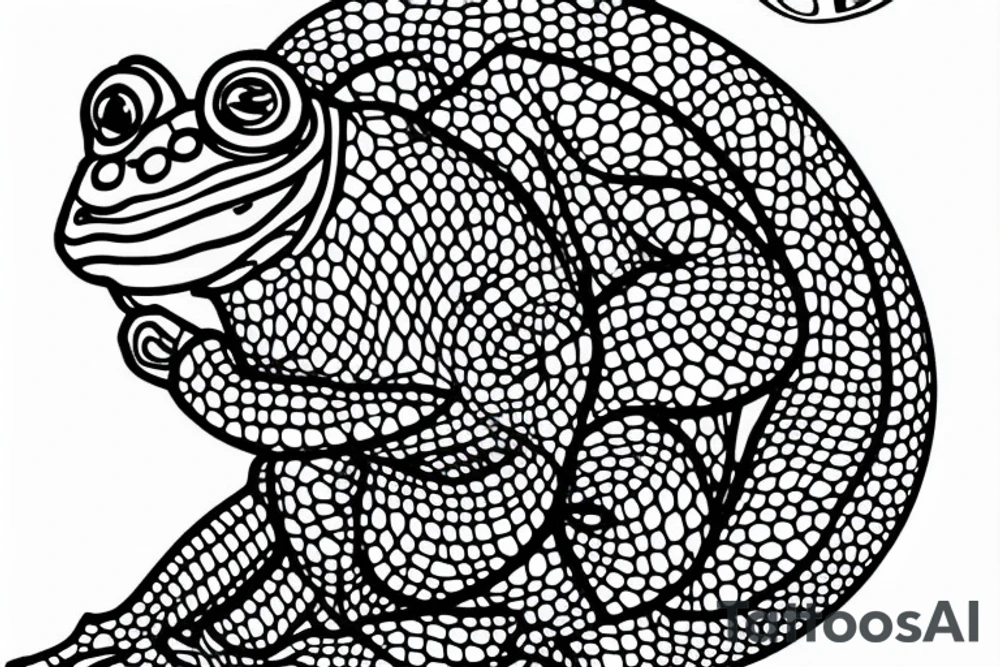 a frog kambo tree frog with long limbs and a long body sitting in a meditation. Looks like a zen monk. He is sitting in lotus position. tattoo idea