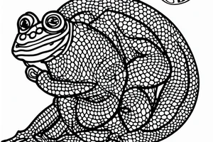 a frog kambo tree frog with long limbs and a long body sitting in a meditation. Looks like a zen monk. He is sitting in lotus position. tattoo idea