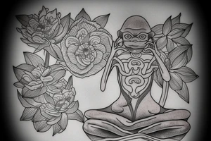 a frog kambo tree frog with long limbs and a long body sitting in a meditation. Looks like a zen monk. He is sitting in lotus position. tattoo idea