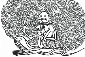a frog kambo tree frog with long limbs and a long body sitting in a meditation. Looks like a zen monk. He is sitting in lotus position. tattoo idea