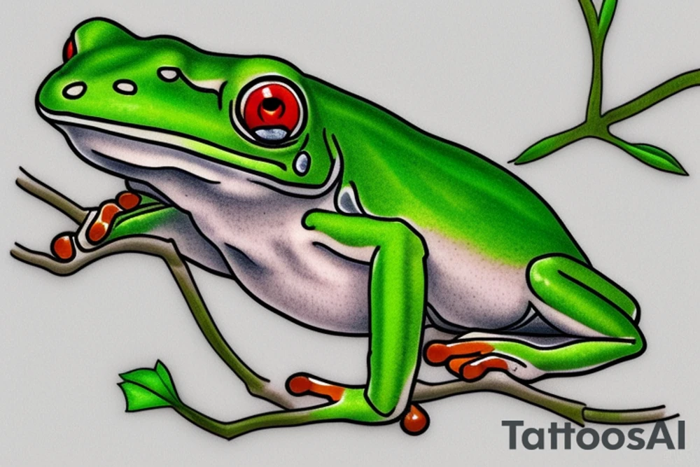 A green tree frog sitting in zen meditation tattoo idea