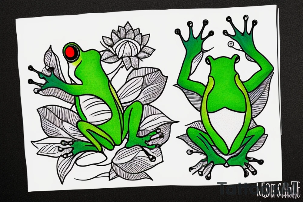 A green tree frog sitting in lotus position tattoo idea