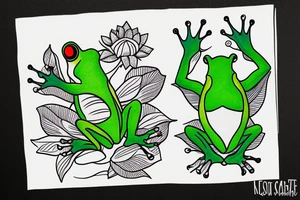 A green tree frog sitting in lotus position tattoo idea