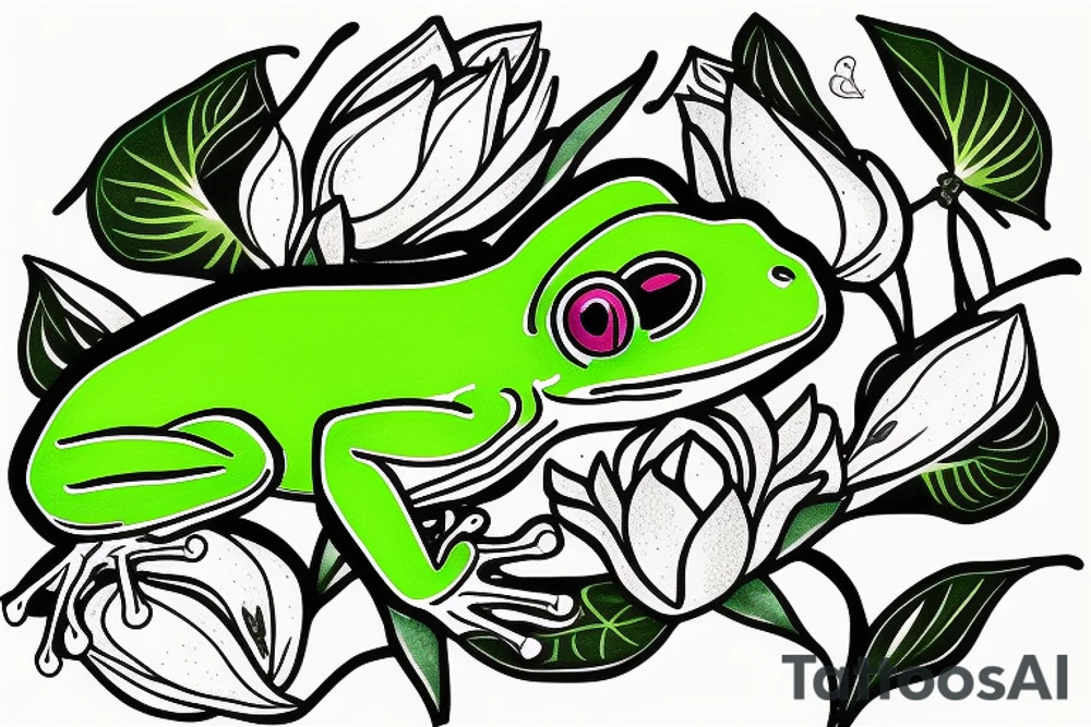 A green tree frog sitting in lotus position tattoo idea