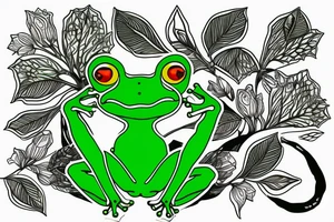 A green tree frog with humanoid body sitting in lotus position tattoo idea