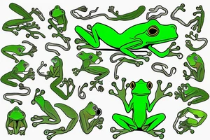 A green tree frog with humanoid body sitting in lotus position tattoo idea