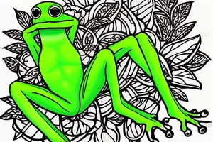 A green tree frog with humanoid body sitting cross legged in lotus position tattoo idea