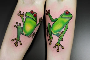 A green tree frog with humanoid body sitting cross legged in lotus position tattoo idea