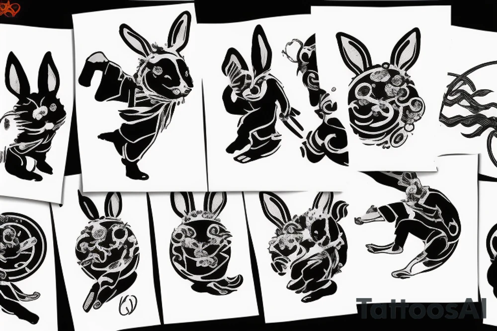 white rabbit wearing a martial art headband tattoo idea