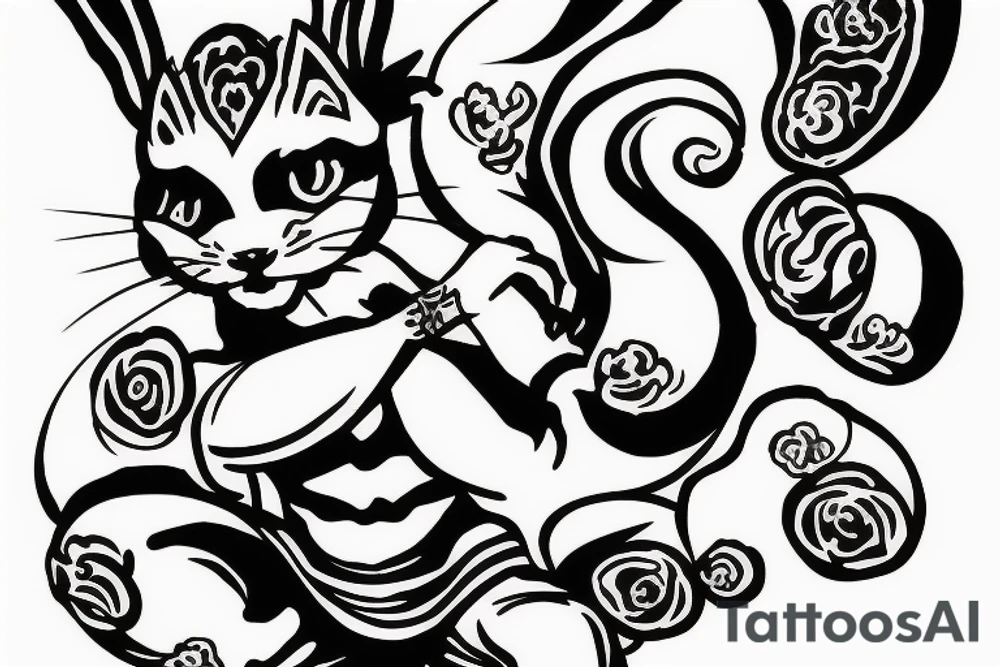 white rabbit wearing a martial art headband tattoo idea