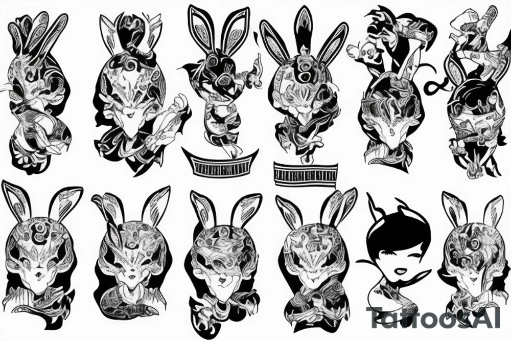 white rabbit wearing a martial art headband tattoo idea