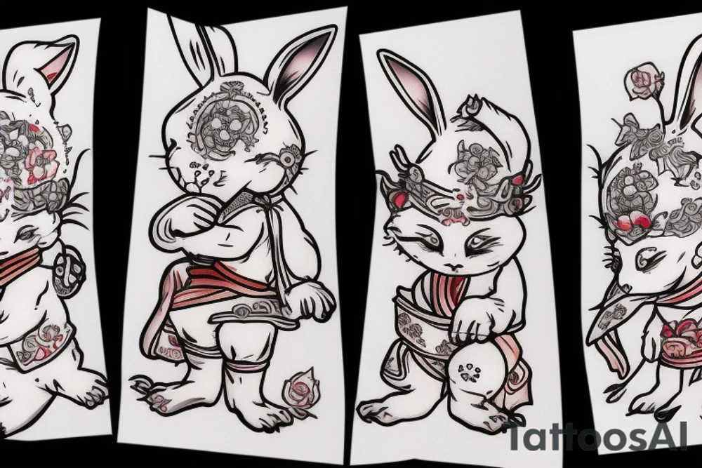 white rabbit wearing a martial art headband tattoo idea