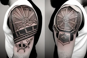 Knightly shoulder pauldron tattoo idea