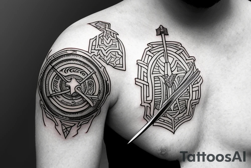 sword and shield, shoulder tattoo idea