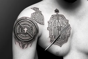 sword and shield, shoulder tattoo idea