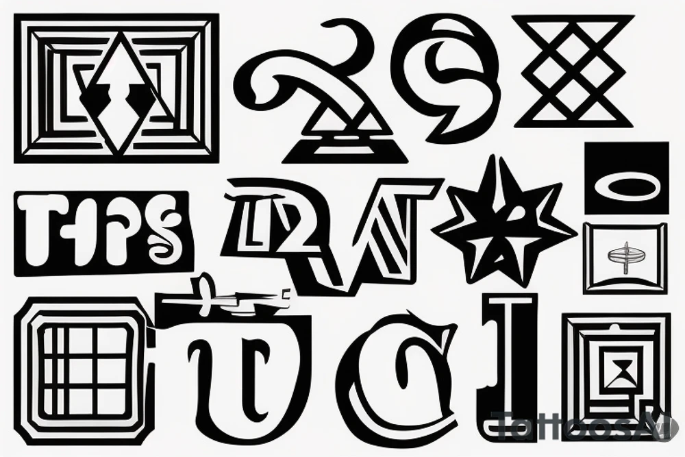 Retro "T" Shape, Blocks, Digital tattoo idea