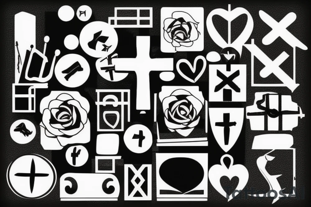 Retro cross, blocks, digital tattoo idea