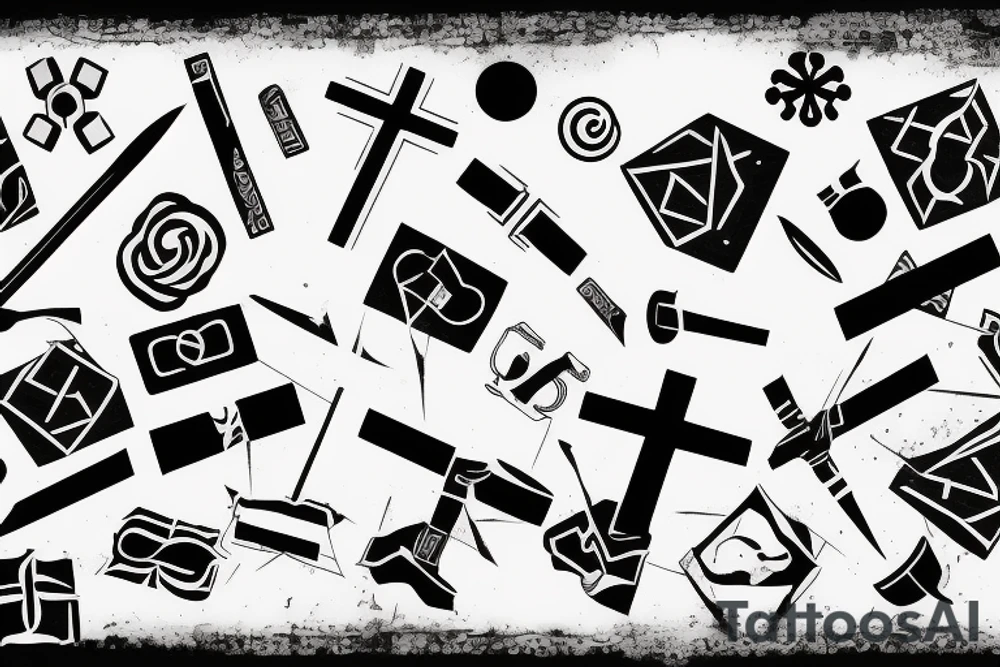 Retro cross, blocks, digital tattoo idea