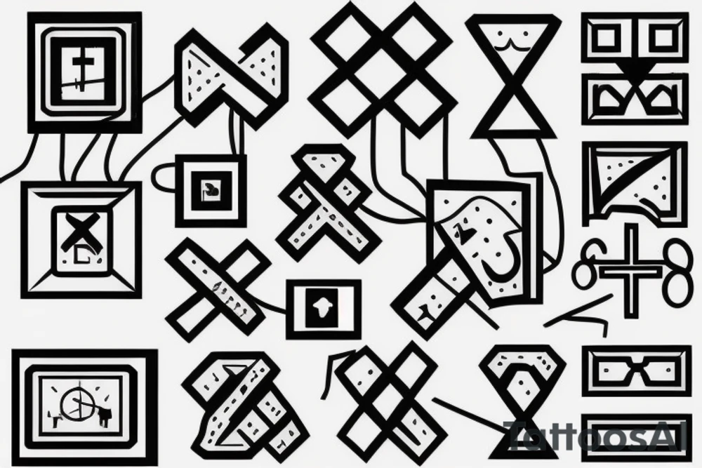 Retro cross, blocks, made of blocks, digital tattoo idea Retro cross, blocks, made of blocks, digital tattoo idea