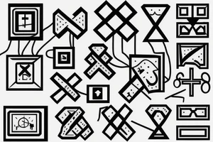 Retro cross, blocks, made of blocks, digital tattoo idea
