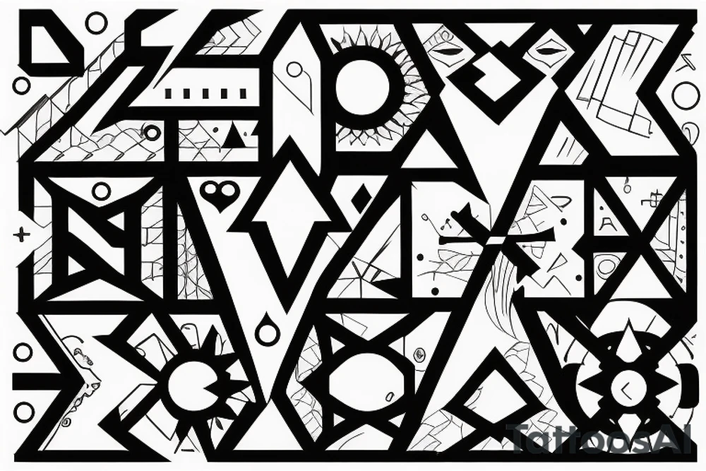 Retro cross, blocks, made of blocks, digital tattoo idea