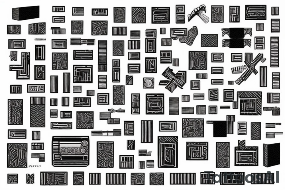 Retro cross, blocks, made of blocks, digital tattoo idea